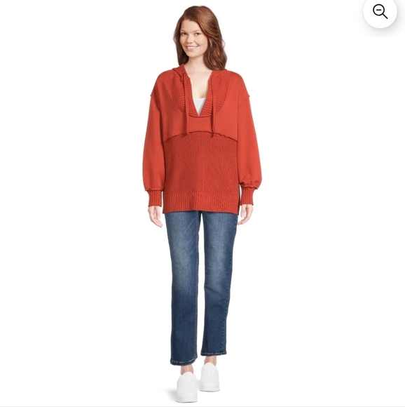 ⭐️40% Off⭐️ Time and Tru Mixed Media Sweatshirt with Hoodm in Orange Brick - Picture 2 of 7